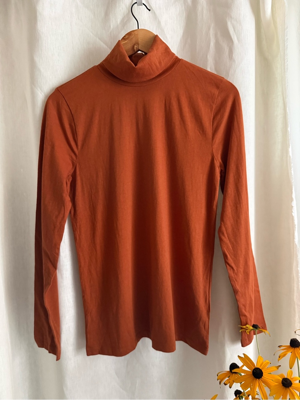NWT J.Crew Classic Copper Rust Cotton Fall Cozy Turtleneck Long Sleeve Top Small